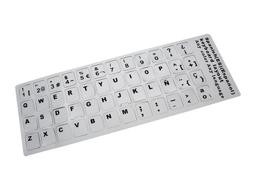 PEGATINA PARA CONVERTIR TECLADO EN ESPAÑOL / CASTELLANO PLATA CON LETRAS EN  NEGRO