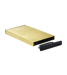 TQE-2527GD caja para disco duro externo Caja de disco duro (HDD) Negro, Oro 2.5"