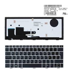 TECLADO RETROILUMINADO PARA PORTÁTIL HP ELITEBOOk 810 G1 810 G2 810 G3 NEGRO Y MARCO PLATA