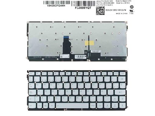 TECLADO RETROILUMINADO PARA PORTÁTIL LENOVO IDEAPAD AIR 12 YOGA 900S-12ISK PLATA SIN MARCO