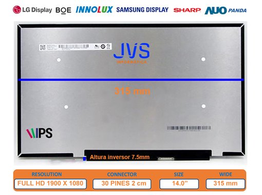 Tela NT140FHM-N45 V8.0 FullHD IPS 30 pinos  mate [Novo]