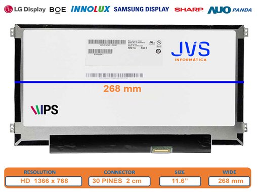 Tela 11.6" para B116XAN04.3, conector 30 pin CCFL, resolução HD (1366x768), Novo, 2 anos de garantia