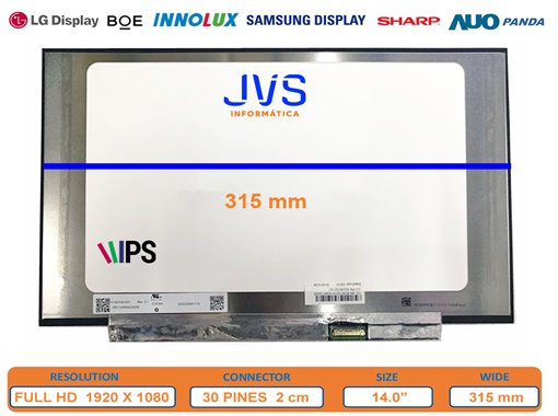 Tela portátil INSYS 14P WH1-140P 14,0 FHD (1920x1080), IPS, conector de 30 pinos e cerca de 2 cm