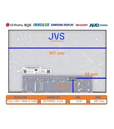 Pantalla  LP140WU4(SP)(K1) FullHD+ 30 PIN Sin soportes Mate [Nueva]