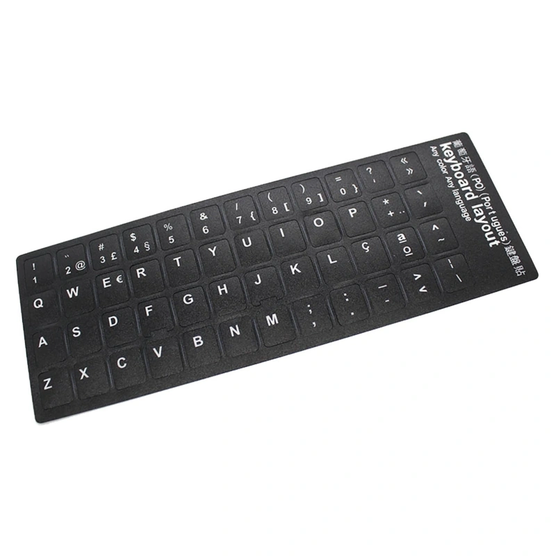 Portuguese Keyboard Stickers - Black Background, White Letters