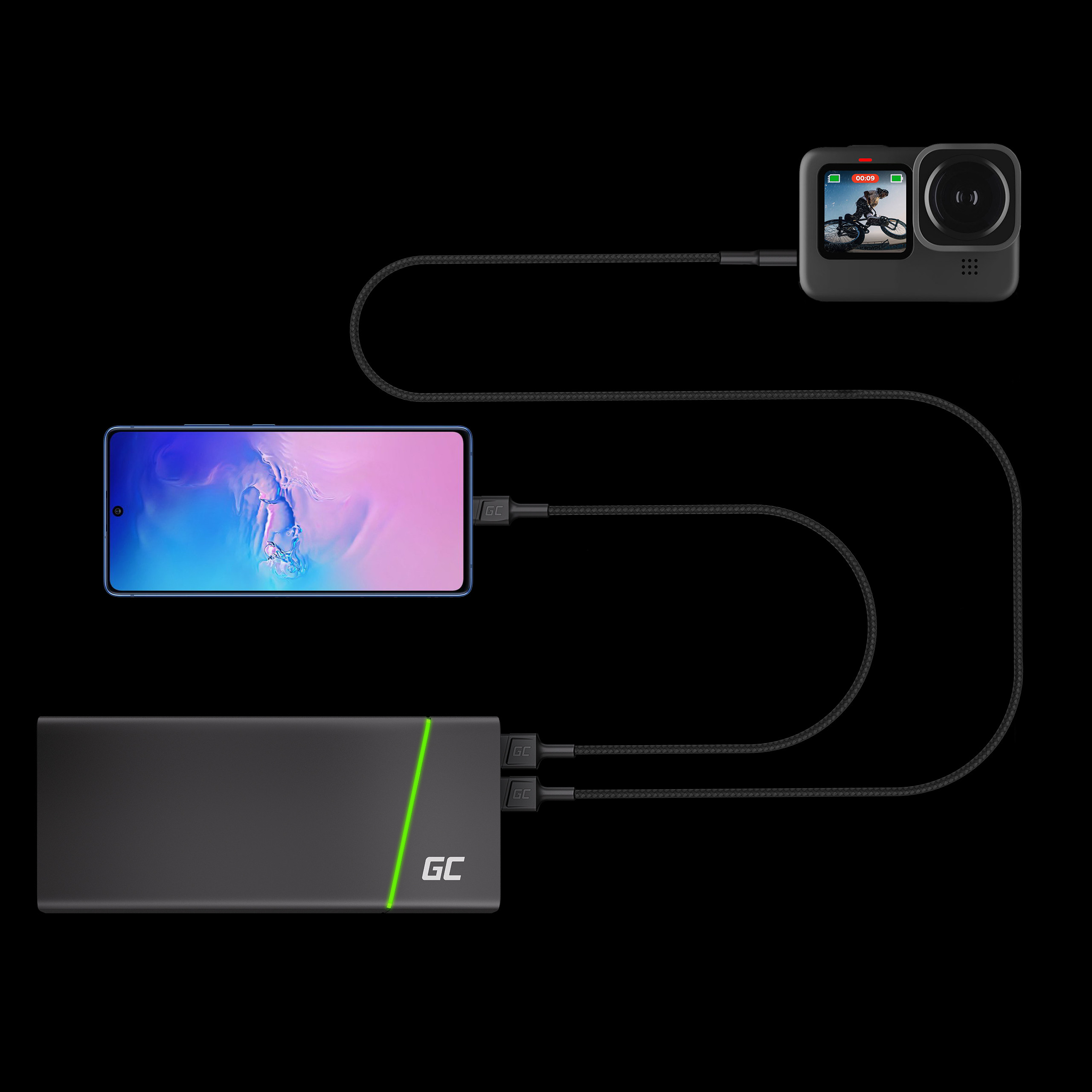 KABGC25 - Cabo USB-C 30cm Green Cell Carregamento Rápido QC 3.0 | JVS Informática
