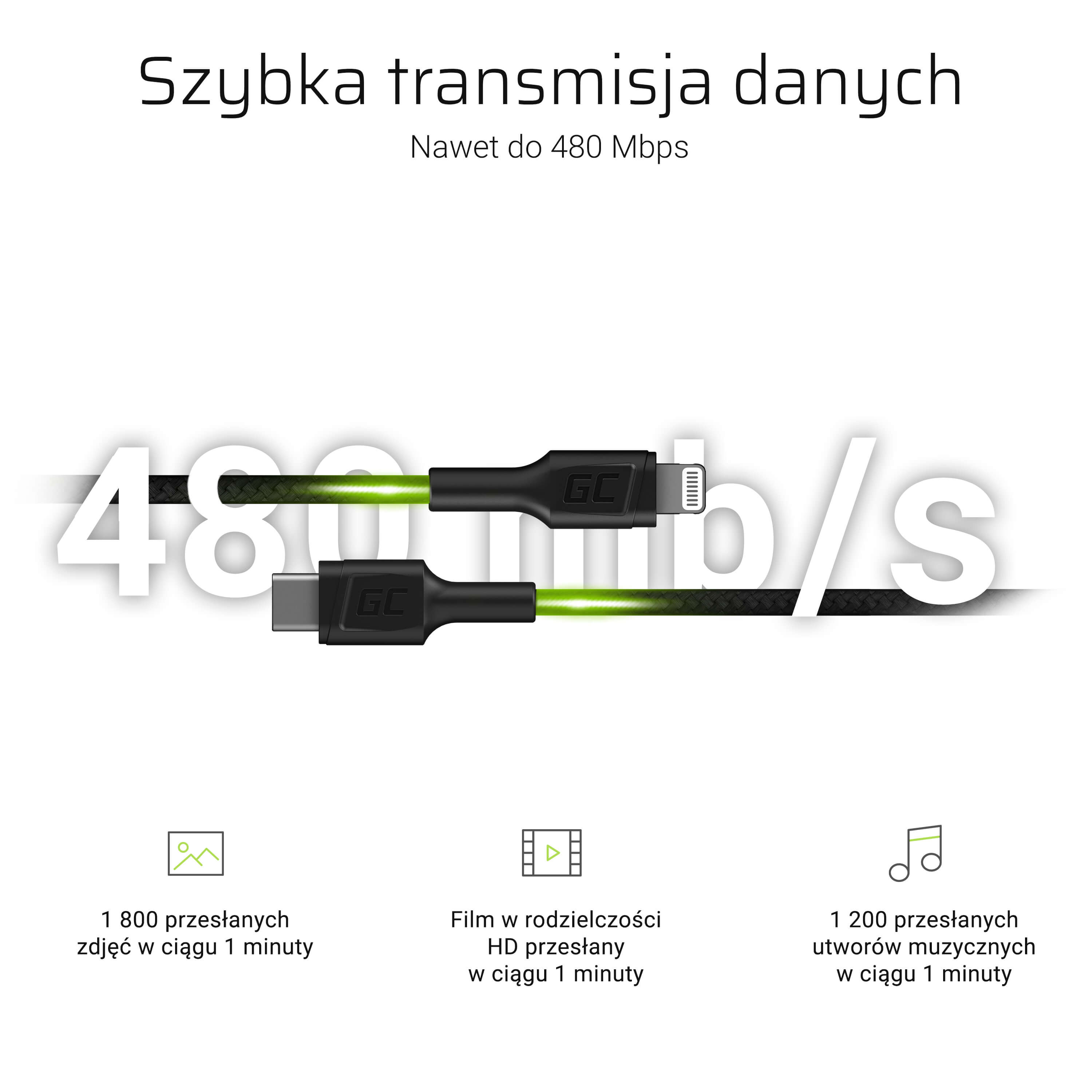 Câble USB-C vers Lightning Green Cell Power Stream 1m MFi | JVS Informática