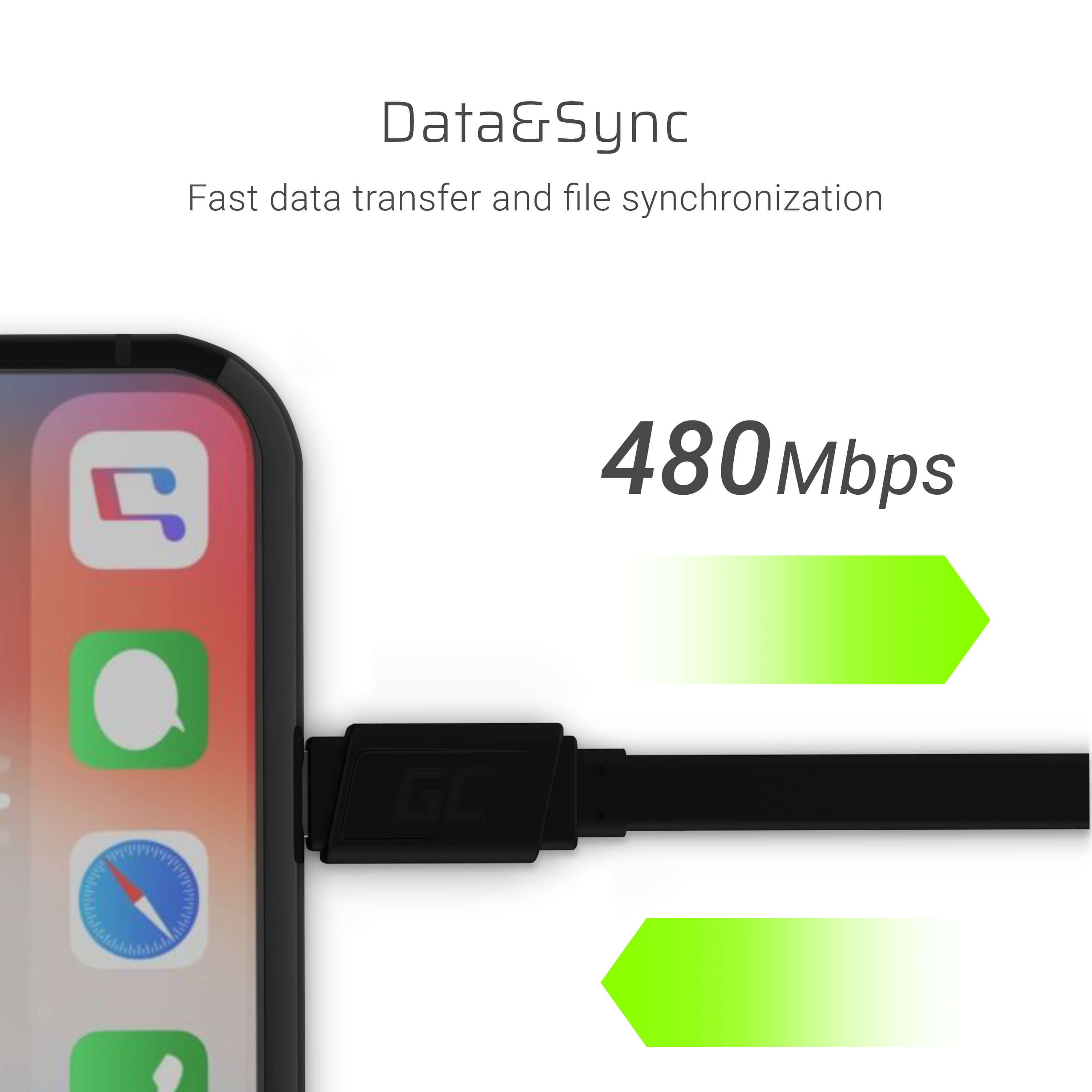 Câble Lightning Plat 25cm Green Cell GCmatte | JVS Informática