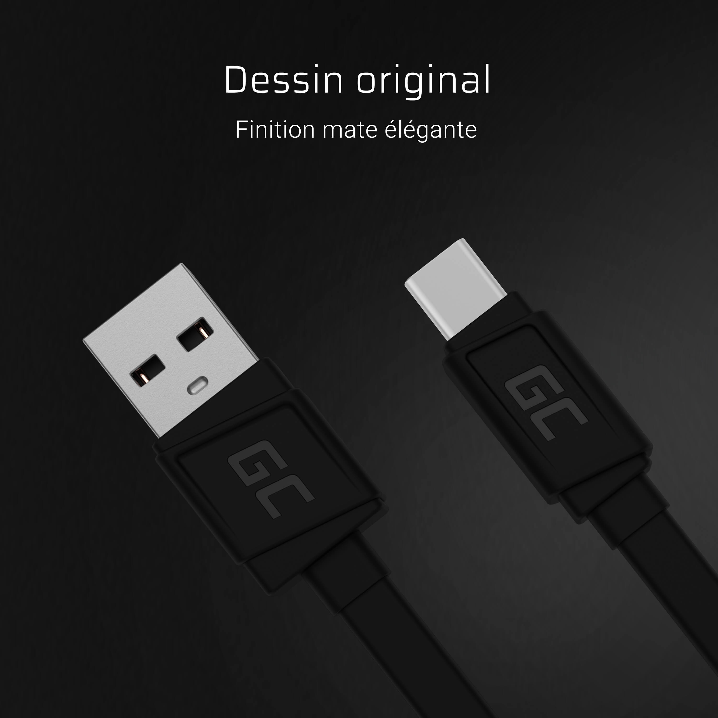 Câble USB-C Plat 25cm Green Cell GCmatte Charge Rapide | JVS Informática