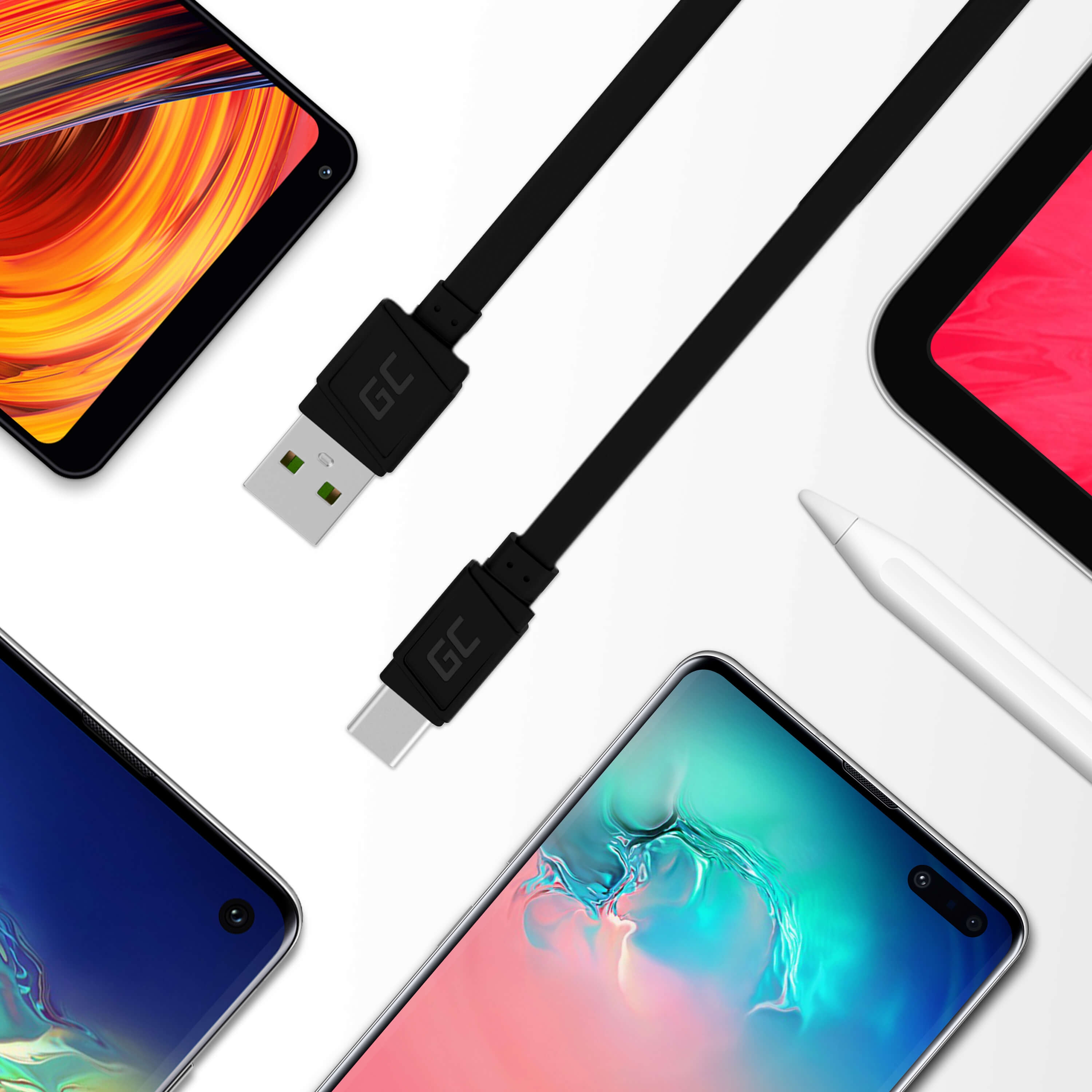 USB-C Flachkabel 25cm Green Cell GCmatte Schnellladung | JVS Informática