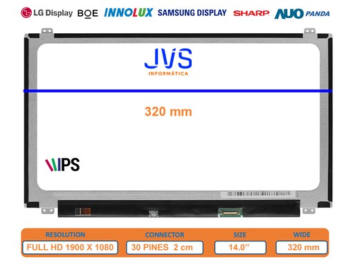 B140HAN01.5 - Tela 14.0" FHD IPS Fosca 30 pinos | JVS Informática