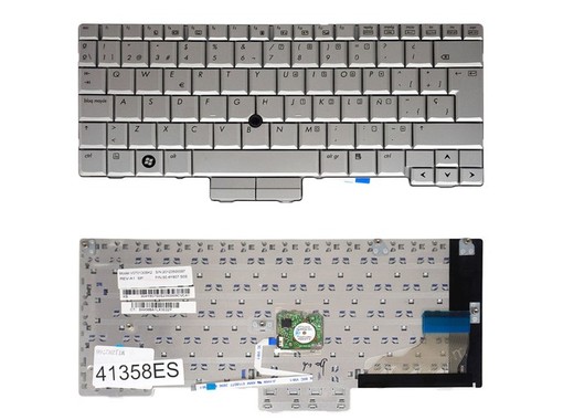 Clavier espagnol pour HP Compaq 2710p et EliteBook 2730p avec la référence 454696-001, couleur argent avec pointeur.