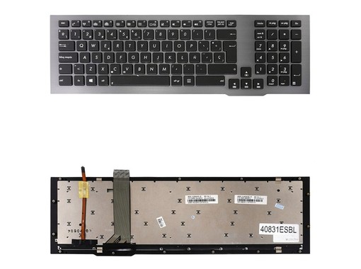 Clavier Espagnol V126262CS2 pour Asus ROG G75 G75V G75VW avec rétroéclairage et cadre gris