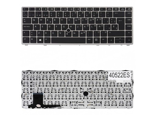 Clavier espagnol pour HP EliteBook Folio 9470m 9480m avec référence 702843-001 et cadre argenté.