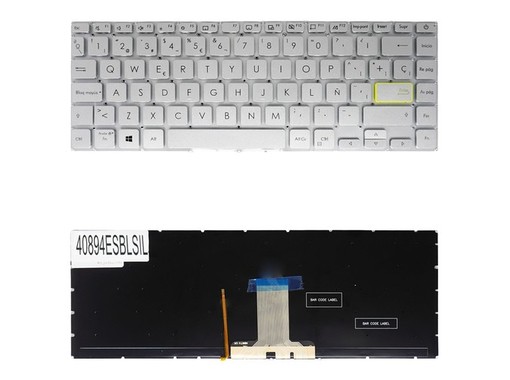 Clavier Espagnol pour Asus VivoBook S14 S433 40894ESBLSIL - Argent Rétroéclairé