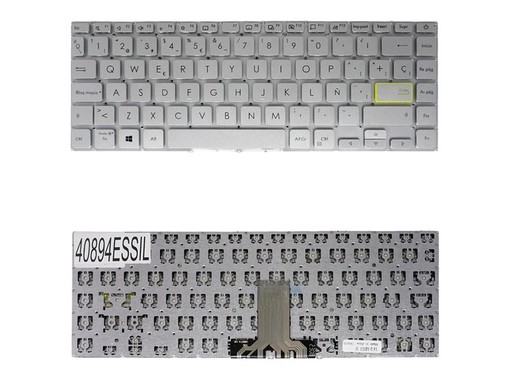 Clavier espagnol 40894ESSIL pour Asus VivoBook S14 S433 et X421, couleur argent sans cadre.
