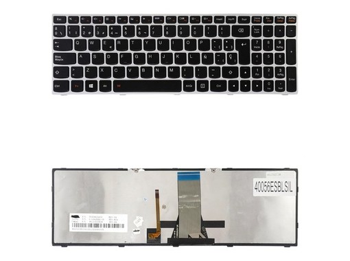 Teclado espanhol retroiluminado 25214785 para Lenovo Ideapad G50 Z50 B50 com moldura prateada